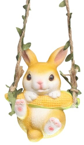FUFRE Osterhasen Figuren, Osterdeko für Draußen, Swing Deko Hase, Osterdekoration, Harz Gartenfiguren für Draußen Wetterfest, Hase Blumentopf-Aufhänger, ideal Osterdeko für Balkon Terrasse (B1)