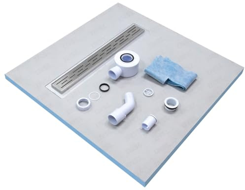 INSL8 Linear Wetroom Shower Tray with Waste Tile On Surface Waterproof XPS - 800 x 800 x 30mm - Alternate Slots Grate