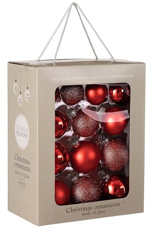 Mica Decorations Weihnachtsbaumkugeln-Set - 26 Stück - Ø7 cm - Rot