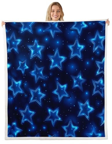 Loussiesd Geometrische Sterne Muster Kuscheldecke Blau Moderne Einfache Sterne Print Decke 130x150cm, Weiche Mikrofaser Geometrische Wohndecke Nicht Glühen