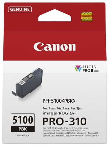 Canon PFI-5100PBK Genuine Printer Ink Cartridge - High Performance & Fade Resistant Ink (1 x Photo Black Cartridge) - Compatible with imagePROGRAF PRO-310
