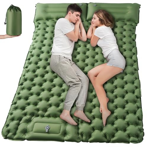 KUOGAS Matelas Camping 2 Place, Tapis de Sol Camping élargi et épaissi, Pneumatique avec Pompe à air à Pédale, Matelas Ultra-Léger et Portable, Idéal pour La Plage, La Randonnée
