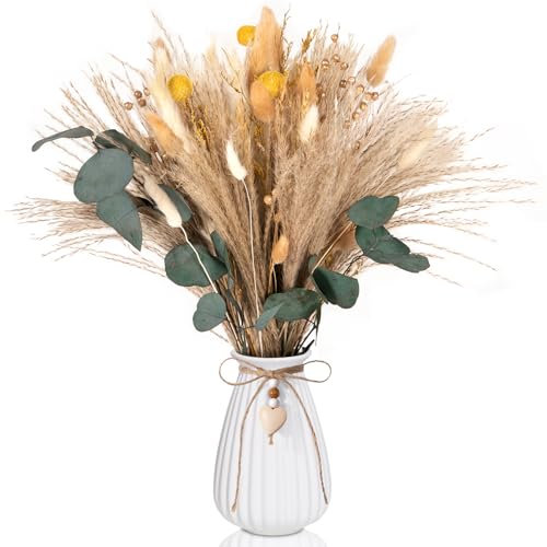 Cirulli Bouquet di Fiori secchi,Decorazione Bohémien Decorazione Naturale per Soggiorno,Pampas Grass,Fiori secchi per Camera da Letto e Tavolo Fai da Te,Decorazione per la casa nei Toni del Beige
