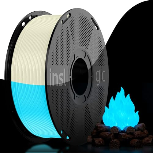 Inslogic Vorgetrocknetes PLA Glow in The Dark 1,75 mm, Weiß zu Blau, 1 kg | UV-Leuchteffekt, Nachleuchten, Lange Helligkeit, Glatter Druck, für Kreative Projekte, ±0,02 mm Präzision
