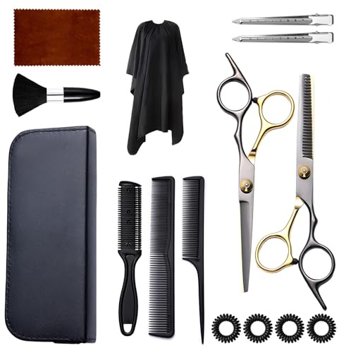 15-Piece Hair Scissors Set, Professional Hairdressing Kit, Stainless Steel Barber Scissors Set, Hair Dresser Scissor, for Barber Salon and Home Use, Black Gold with Combs
