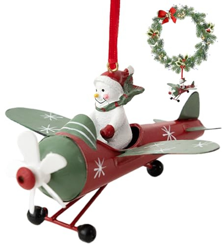Weihnachts-Flugzeugornament – Weihnachtsdekoration zum Aufhängen, Motiv: oder auf Flugzeug, Metallornament mit Seil zum Aufhängen für Weihnachtsbaum, Haus, Party, festliches und