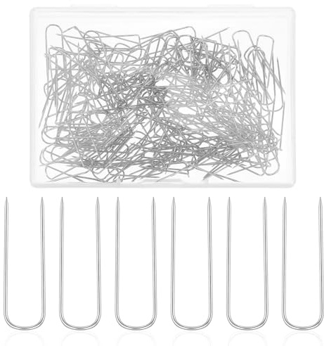 Wanmu 200Pcs U Shaped Fork Pins for Sewing, 23mm Stainless Steel Double Blocking Straight U-pins, Multipurpose Greening Floral Pin for Craft Making Fabric Quilting DIY Plant Holiday Home Decor