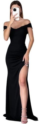AOWVUTS Vestiti da Cerimonia Donna Sexy Maxi Abiti Spalle Scoperte Elegante Lungo Abito da Sera con Spacco Moda Vestito Senza Maniche Aderente Bodycon per Feste Cocktail Ballo Banchetto Matrimonio
