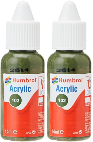 Humbrol No.102 Army Green - Matt Acrylic Paint 14ml DB0102 (Pack of 2)