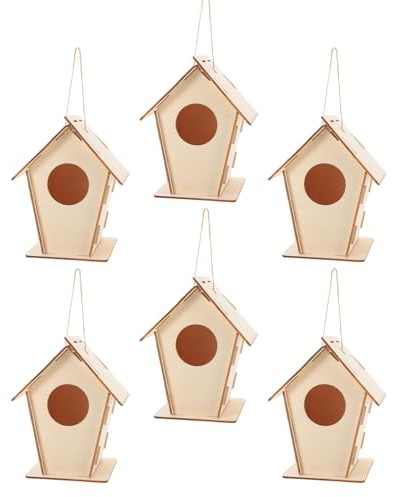 Toddmomy 6stücke Holz Vogelhaus Bausatz zum Selberbauen Unbemalt für Junge Mädchen als Bastelset für Draußen mit Schnur zum Aufhängen als Dekoratives Mini-vogelhaus zum Bemalen