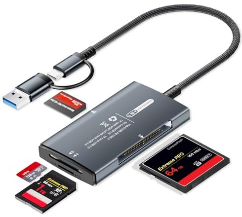 Ticenpe SD Kartenleser 4 in 1 USB A USB-C auf SD/Micro SD/MS/CF Kartenlesegerät Card Reader, SD Karten Adapter Speicherkartenleser für iPhone, iPad, Windows, Linux, Mac OS, Android