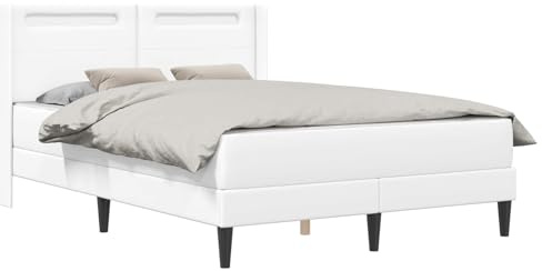 vidaXL Bettgestell mit Matratze Weiß 140 x 190 cm Kunstleder, Moderner Bettgestell, schickes Schlafzimmermöbel, eleganter Schlafplatz, gemütliches Design für entspannten Schlaf