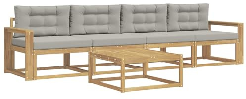 vidaXL Outdoor-Sofagarnitur mit Kissen 4 pcs Weiß und Hellgrau, Outdoor-Sofa-Set, modernes Gartenmöbel, modulare Sitzgruppe für Komfortables Entspannen im Freien