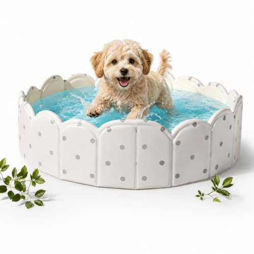 Piscina para Perros, Piscina Plegable Sin Inflado de PVC Resistente a Pinchazos, Bañera Portátil para Perros Pequeños y Grandes, Jardín Exterior Verano Viaje Playa (120CM)
