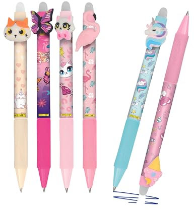 Online magiXX, 6x Radierstift Fun Girls I Gelschreiber blau radierbar mit 0,7mm Strichstärke I Tintenroller zum Schreibenlernen, Büro I kompatibel mit Frixion Mine I Radierbarer Kugelschreiber