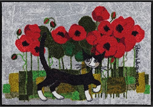 Salonloewe Rosina Wachtmeister Fußmatte Lifestyle Poppywalk 50x75 cm Eingangs-Matte Fussabtreter Katzen bunt Blumen waschbar
