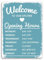 Placa de metal azul con texto en inglés Welcome to our Kitchen