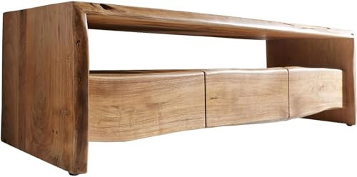 DELIFE Fernsehtisch Live-Edge Akazie Natur 145 cm Ablagefach offen Baumkante Lowboard