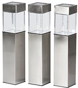 Grundig 871125290048 Lampe Solar, quadratisch, Stahl, 3 Stück, weiß, 5.5 x 5.5 x 39 cm