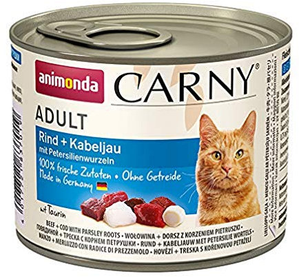 Carny Katzen Nassfutter Rind + Kabeljau mit Petersilienwurzeln (6 x 200g), Katzen Nassfutter von animonda ohne Getreide und Zucker, mit frischen fleischlichen Zutaten