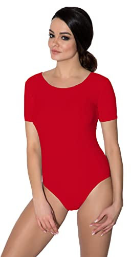 Aquarti Damen Ballett Trikot Kurzarm Gymnastik Tanz-Body, Farbe: Rot, Größe: 38
