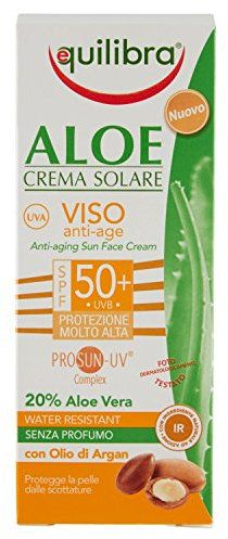 equilibra Solari, Aloe Sonnencreme für das Gesicht LSF 50+, Sonnencreme für das Gesicht auf Basis von Aloe Vera, Mandelmilch und Vitamin E, schützt vor Hautalterung, wasserfest, 75 ml
