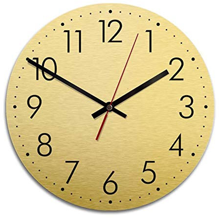 K&L Wall Art Glänzende 30cm große Alu Dibond Wanduhr Sonnen Gold Optik Uhr mit Quarz Uhrwerk Aluminium Metall Effekt Wanduhren rund (Gold 28cm Durchmesser)