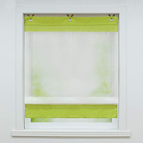 Joyswahl Voile Ösenrollo Transparenter Raffrollo mit Farbiger Blende »Irene« Schals Fenster Gardine mit Hakenaufhängung, ohne Bohren BxH 120x155cm Grün 1 Stück