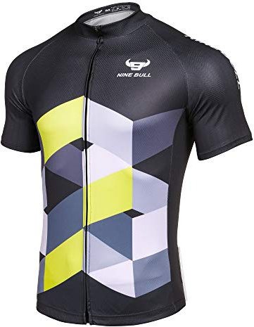 9 Bull Herren Fahrradtrikot Kurzarm mit 3 Rückentaschen - Feuchtigkeitstransportierend, atmungsaktiv, schnell trocknend - mehrfarbig - Klein