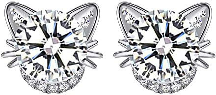 MixiuEuro Frauen Mädchen Katze Ohrstecker, 925 Sterling Silber CZ Zirkonia Katze Ohrstecker Mädchen Kinderschmuck