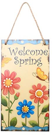 Signe De La Maison Décor De Lapin ?r Plaque Décorative Affichette De Porte De Bienvenue Panneau De Porte Bienvenue Printemps En Bois Bambou Assiettes Décoratives Extérieur