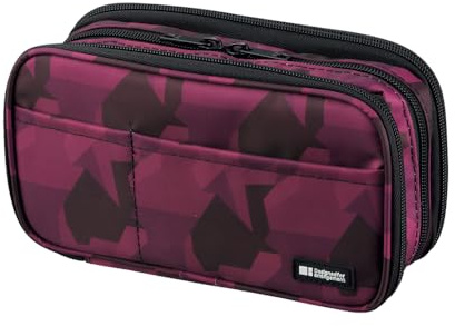 LIHITLAB Large Capacity Triple Zipper Pencil Case For School Office College, Big Capacity 8 Compartments Pencil Bag Holder Adults Teen Boys Girls, Travel Cosmetics Storage, Maroon Camo (A7556-133)
