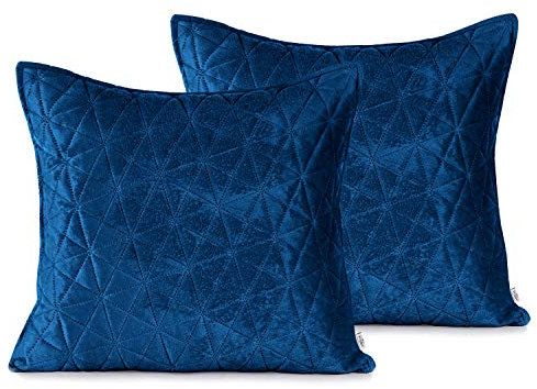 AmeliaHome 2 Kissenbezüge 45x45 cm blau Steppung Velvet Samt Laila