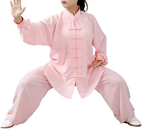FLY FLU Tai Chi Anzug Herren,Baumwolle Und Leinen Tai Chi Kleidung Unisex Kampfsport Kleidung Kung Fu Kleidung Für Männer Und Frauen (EIN Set),Pink-S