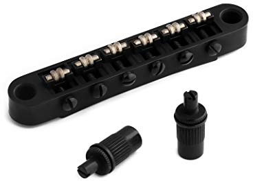 Holmer Tune-O-Matic Style Gitarrensteg-Rollsättel, 6 Saiten, schwarz beschichtet, kompatibel mit LP Les Paul SG Style E-Gitarrenteile Ersatz