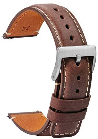 TStrap Leather Watch Straps 20mm - Soft Brown Smart Watch Straps for Men Women - Square Tail Quick Release Watch Band Replacement - Men’s Watch Bracelet Clasp Buckle - 18mm 20mm 22mm