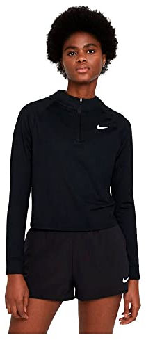 Nike W NKCT VCTRY DF Top LS HZ Sweatshirt, Black/White, XS Women's