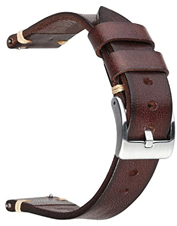 Berfine 26mm Retro Handgemacht Rindsleder Uhrenarmband, Quick Release Leder Uhrenband,Ersatzarmband für Damen Herren,Dunkelbraun