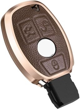 HIBEYO Coque de clé de Voiture adapté pour Mercedes Benz Classe A B C E S R G CLK CLA GLC AMG W245 A180 Intelligente Voiture Clé Cas de Couverture Protection Porte clés Alliage d'aluminium-Brun