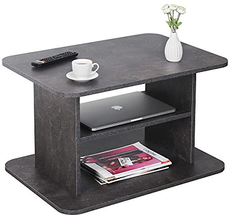 RICOO Couchtisch mit Stauraum 69 x 50 x 45 cm, Couchtisch Holz, Wohnzimmertisch für Couch Betonoptik Grau – WM094-BG, Tisch Wohnzimmer Tisch, Sofatisch, Coffee Table, Couchtisch klein, Couch Tisch
