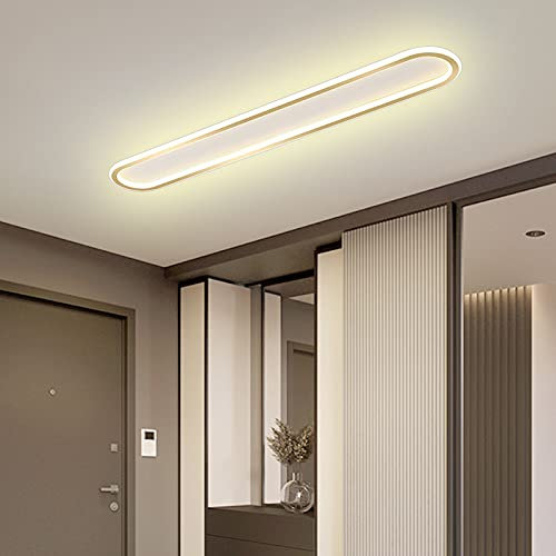 Deckenlampe Flur LED Warmweiss Deckenleuchte Gold Schlafzimmer Deckenbeleuchtung Modern Biegen Langer Streifen Metall mit Lampenschirm aus Silikon für Wohnzimmer Korridor Küche,80cm