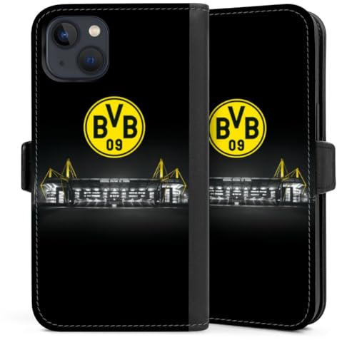 Klapphülle kompatibel mit Apple iPhone 13 Handyhülle aus Kunst Leder schwarz Flip Case BVB Stadion Borussia Dortmund