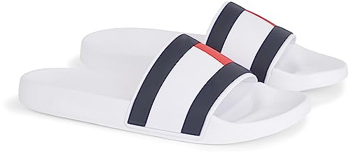 Tommy Hilfiger Herren Badeschuhe Rubber Th Flag Pool Slide Badelatschen, Weiß (White), 44