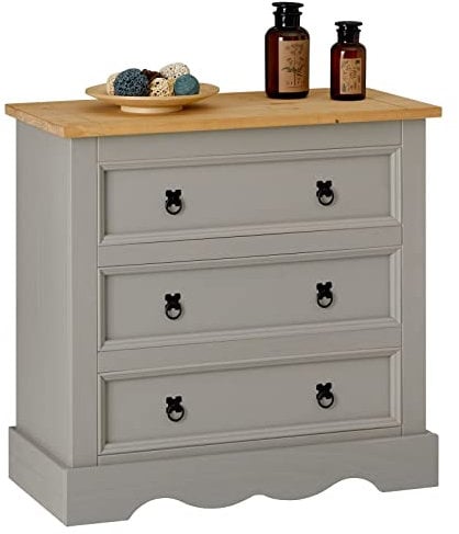 IDIMEX Kommode Tequila, Sideboard im Mexiko Stil, Massive Kiefer in grau/braun, Buffetschrank Geschirrschrank mit 3 Schubladen