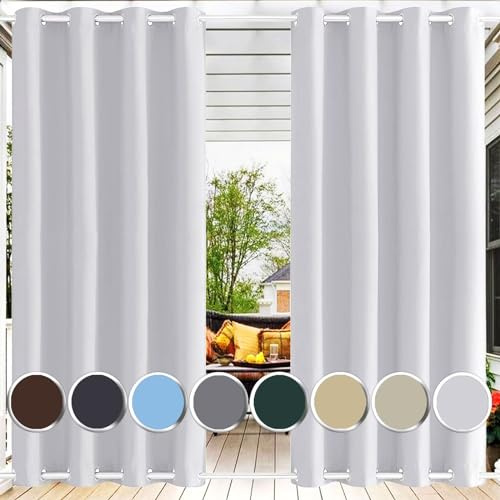 Ufamiluk Rideau pergola extérieur imperméable avec œillets en Haut et en Bas occultant Rideaux exterieurs pour pergola extérieur Balcon Cour Porche Blanc 250x200cm (BxH 1 pièce)