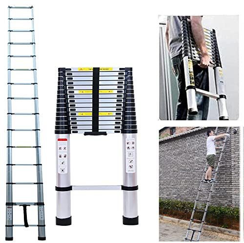 Aluminium Teleskopleiter 3,2m Klappleiter Ausziehbar Aluminium Leiter, Mehrzweck Schiebeleiter Sprossenleiter Stehleiter, Einfach zu Verwenden, 150kg Tragkraft, Silber