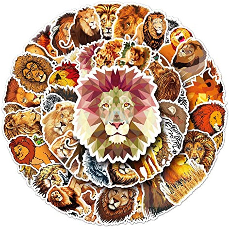 Bric Dodo 50 Stück Löwe Aufkleber Wasserflaschen Laptop Telefon Gitarre Skateboard Computer Koffer Fahrrad Lion Vinyl Stickers Wasserdicht Ästhetisch Aufkleber für Jugendliche Kinder Erwachsene