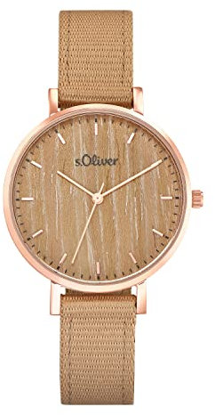 s.Oliver Armbanduhr Damen Quarzuhr Analog, mit Nylon Armband, Braun, 3 bar Wasserdicht, Kommt in Uhren Geschenk Box