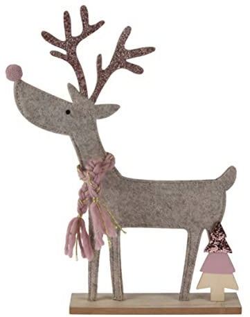 ZauberDeko Deko Rentier mit Schal Hirsch Holz Filz Dekofigur 2fach Sortiert Weihnachten 32cm, Form:Links