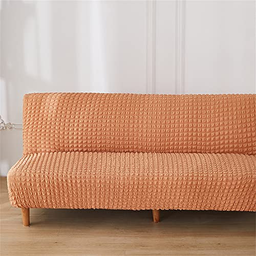 Surwin Seersucker Sofabezug ohne Armlehnen Stretch Armlose Sofabettüberzug Antirutsch Clic Clac Sofahusse Schonbezug Protector für Klappcouch Schlafsofa mit 2-3 Sitzplätzen (Orange,3 Sitzer)